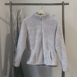Grey Sherpa Quarter Zip Up Pullover